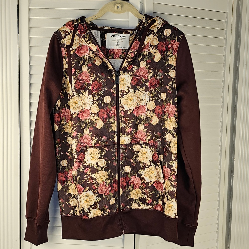 Volcom Womens Burgundy Nelson Fleece Full Zip Hoodie Jacket Medium‎